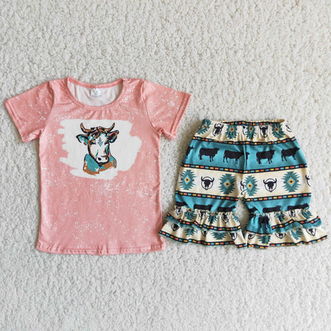 D11-16 girl farm cow short sleeve summer set-promotion $5.5 2024.4.13