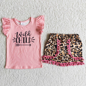 C3-3 girl pink wild child leopard flutter sleeve summer set-promotion 2024.3.23 $5.5