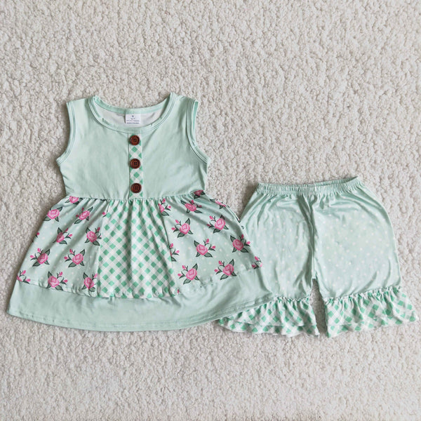 A8-16 girl clothes summer sleeveless green flower set-promotion 2024.3.2 $5.5