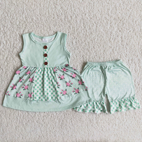 A8-16 girl clothes summer sleeveless green flower set-promotion 2024.3.2 $5.5