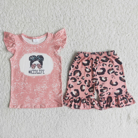 D13-12girl kidlife leopard flutter sleeve summer set-promotion $5.5 2024.4.27