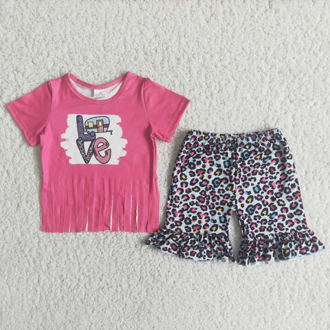 girl love back to school leopard tassel short sleeve summer set-promotion $5.5 2024.4.27