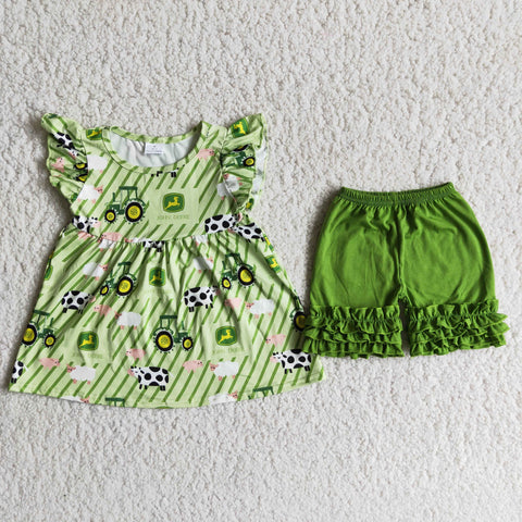 D11-26 girl green farm summer flutter sleeve set-promotion 2024.4.22 $5.5