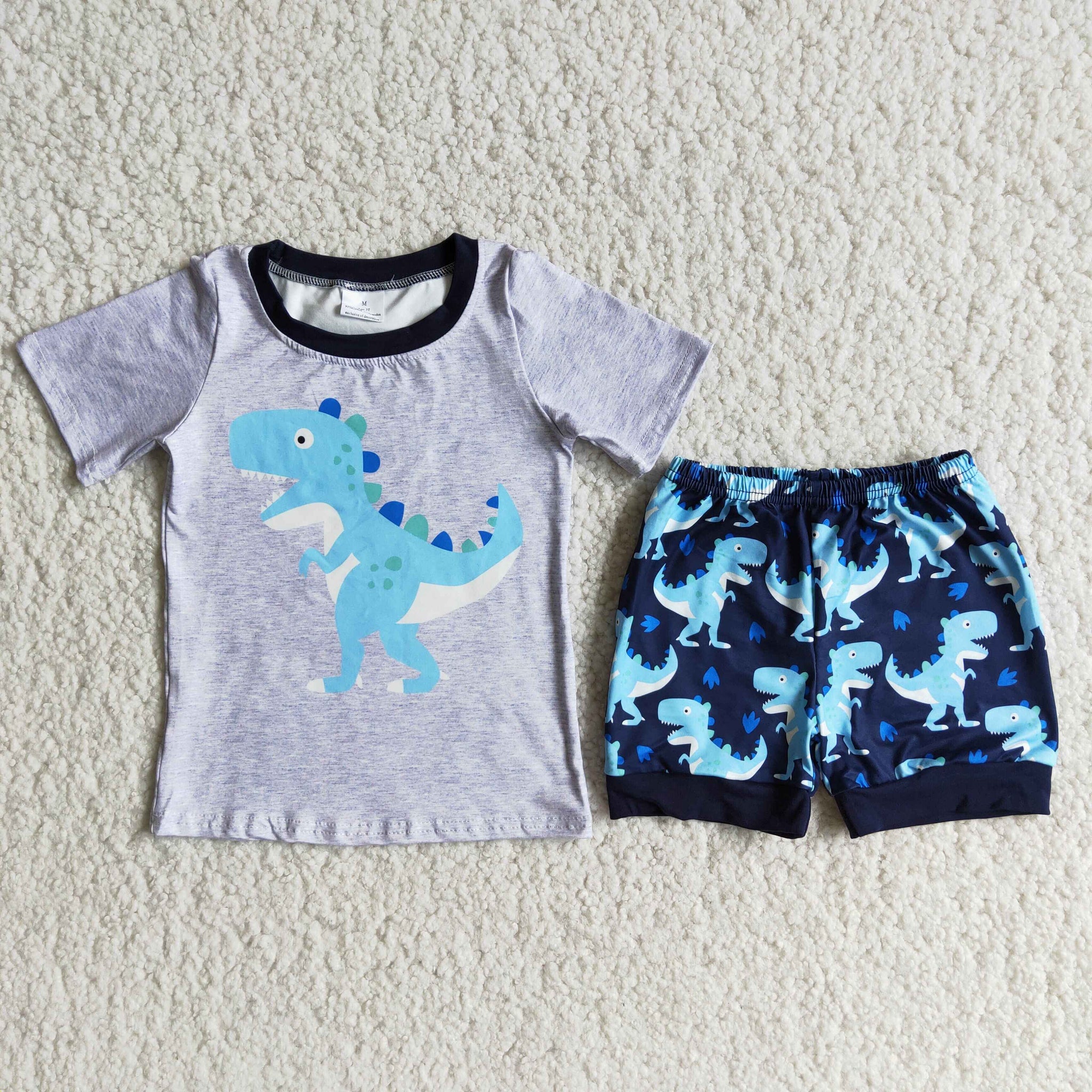 D9-15 boy clothes summer dinosaur grey short sleeve set-promotion 2024.3.30 $5.5