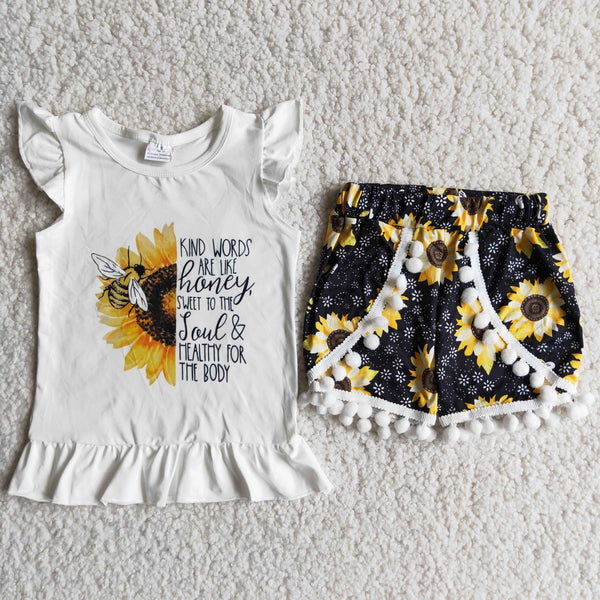 D7-26 baby girl outfit set sunflower bee farm flutter sleeve summer -promotion $5.5 2024.4.13