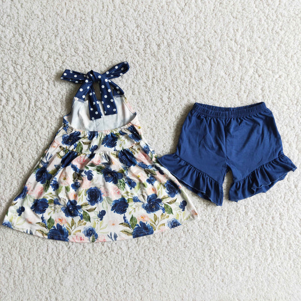 D7-19 baby girl clothes navy floral summer shorts set-promotion 2024.4.22 $5.5