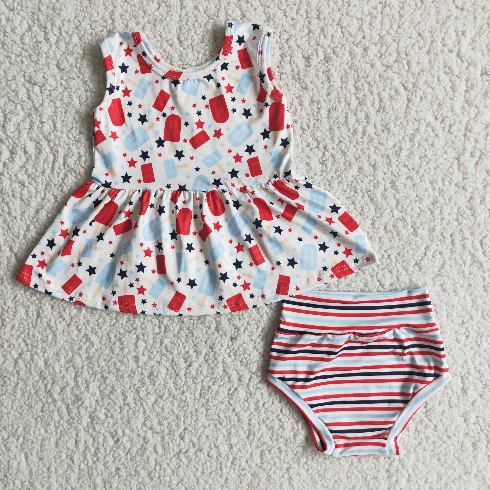 E3-15 RTS girl july 4th star short sleeve bummies set-promotion 2024.5.25 $5.5