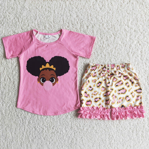 D7-12 girl cartoon pink leopard short sleeve summer set-promotion 2024.4.5 $5.5