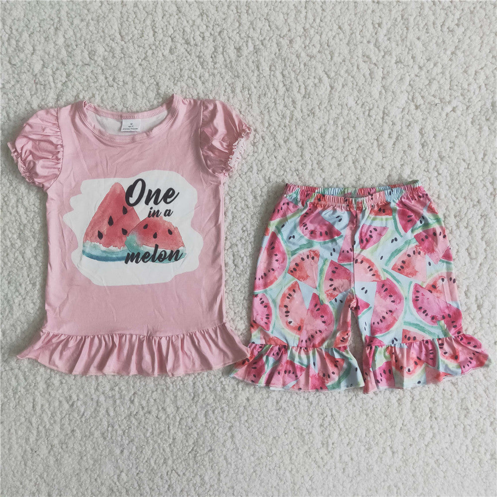 C1-23 baby girl clothes watermelon one in a melon summer shorts set-promotion 2024.3.23 $5.5