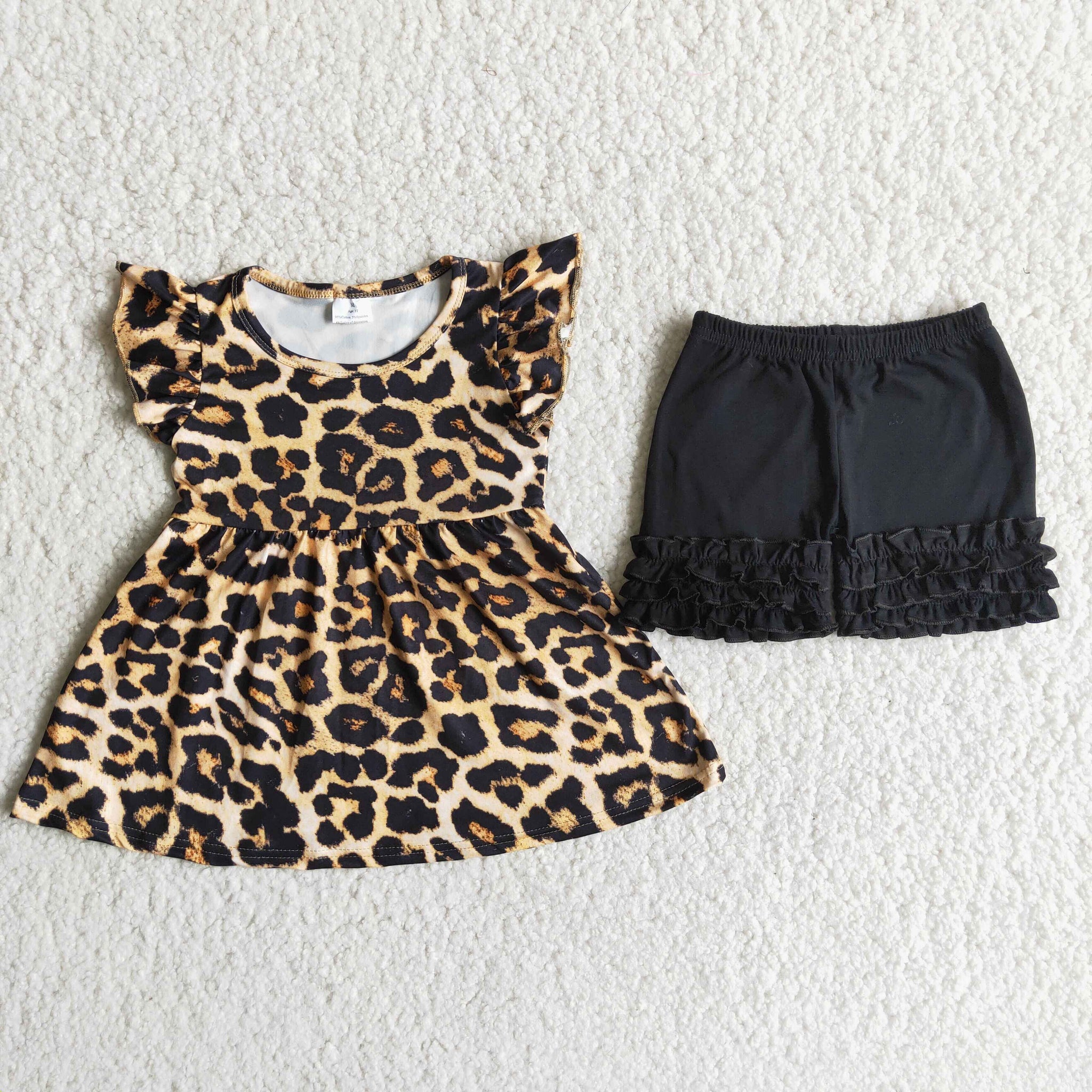 D6-12 girl leopard summer flutter sleeve set-promotion 2024.4.22 $5.5