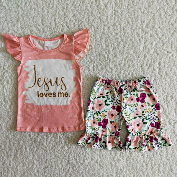 A14-12 girl jesus loves me  flutter sleeve summer set-promotion 2024.3.2 $5.5