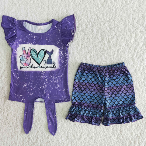 B6-11 baby girl clothes purple mermaid summer shorts set-promotion 2024.6.15 $2.99