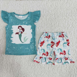 B5-14 kids clothes girls mermaid summer shorts set-promotion 2024.3.9 $5.5