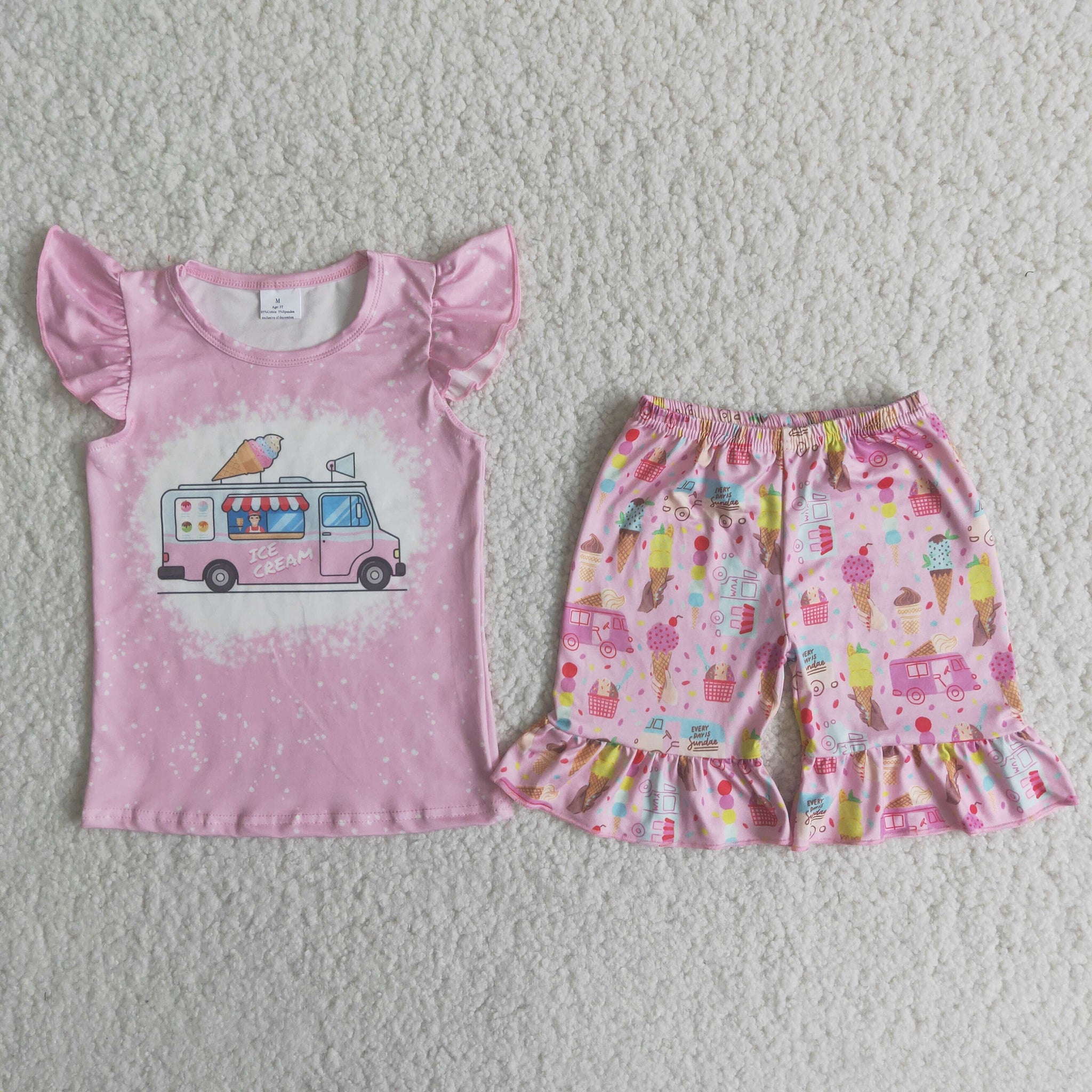 C6-11 girl ice cream pink flutter sleeve summer set-promotion 2024.5.25 $2.99