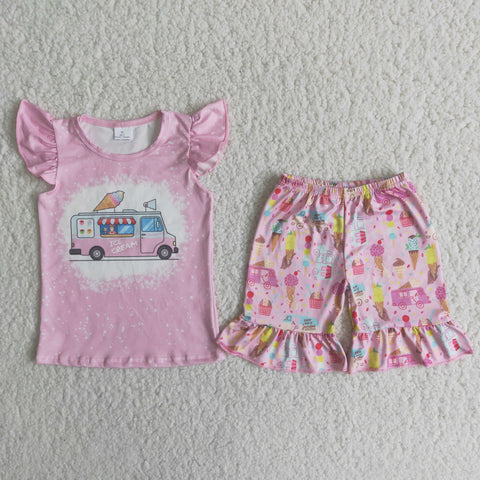 C6-11 girl ice cream pink flutter sleeve summer set-promotion 2024.5.25 $2.99