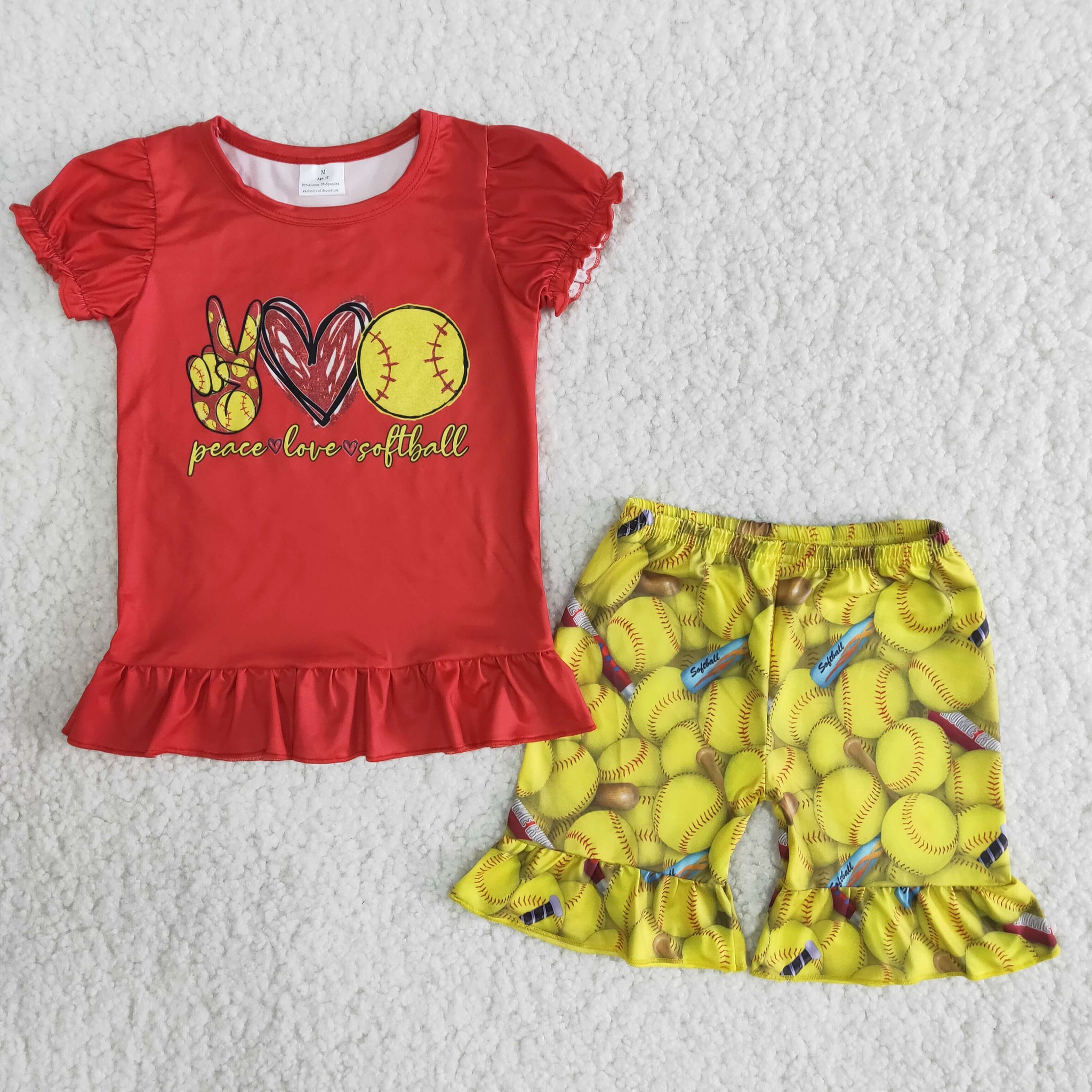 B4-24 girl clothes peace love softball short sleeve summer set-promotion 2024.3.9 $5.5