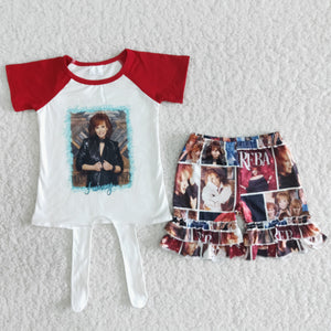 B4-15 promotion girl red singer short sleeve summer set-promotion 2024.2.44 $2.99