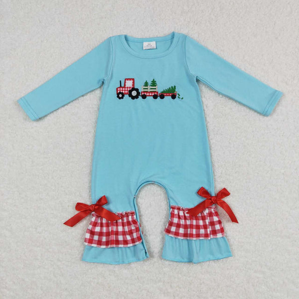LR0499 baby girl clothes tree truck embroidery girl christmas romper