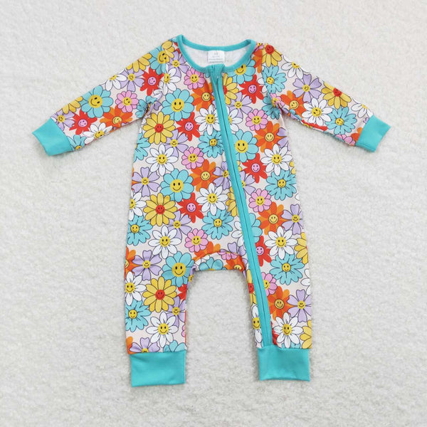 LR0899 baby girl clothes girl winter romper zipper romper floral flower girl winter clothes