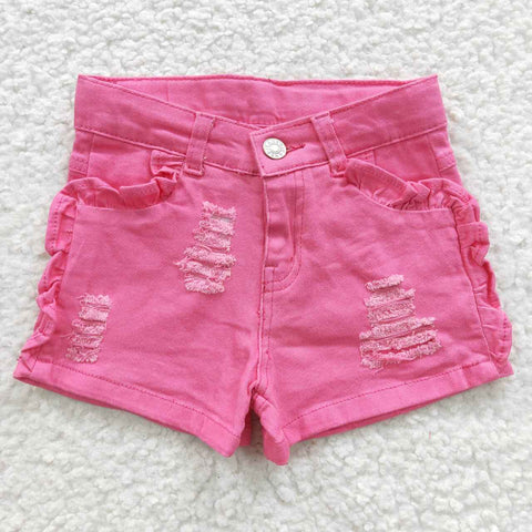 SS0013 girl clothes summer hot pink denim shorts