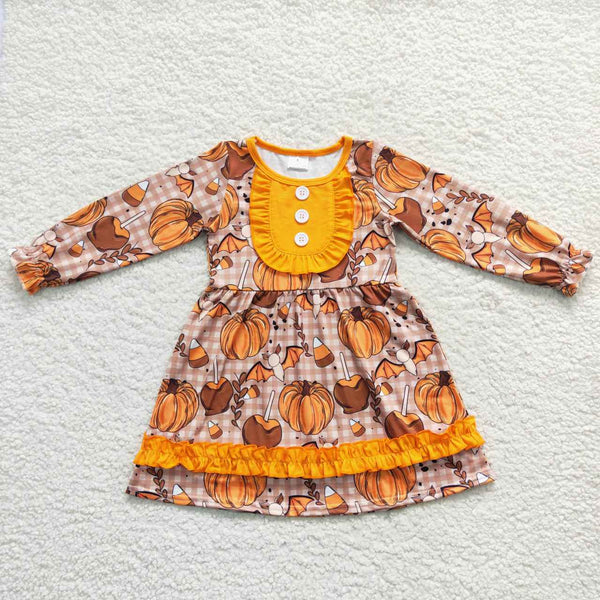 GLD0343 toddler girl dresses pumpkin girl halloween dress