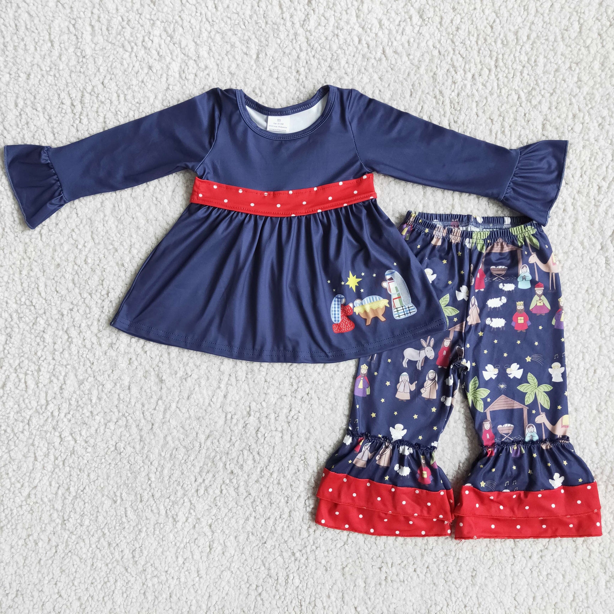 6 A12-17 girl winter jesus nativity navy winter long sleeve set-promotion 2024.10.26 $5.5