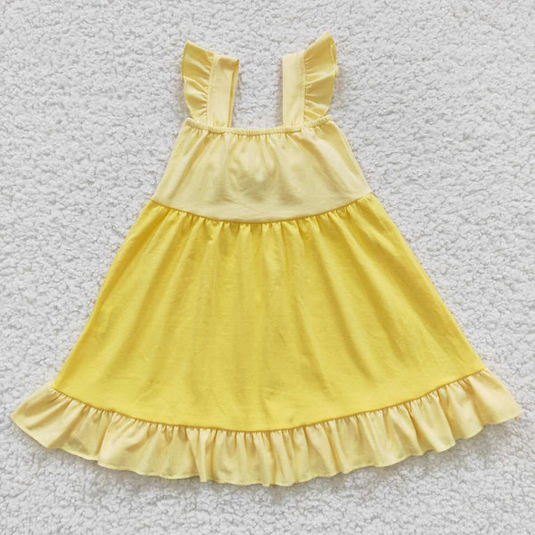 GSD0342 RTS kids clothes girls yellow princess dress girl party dress