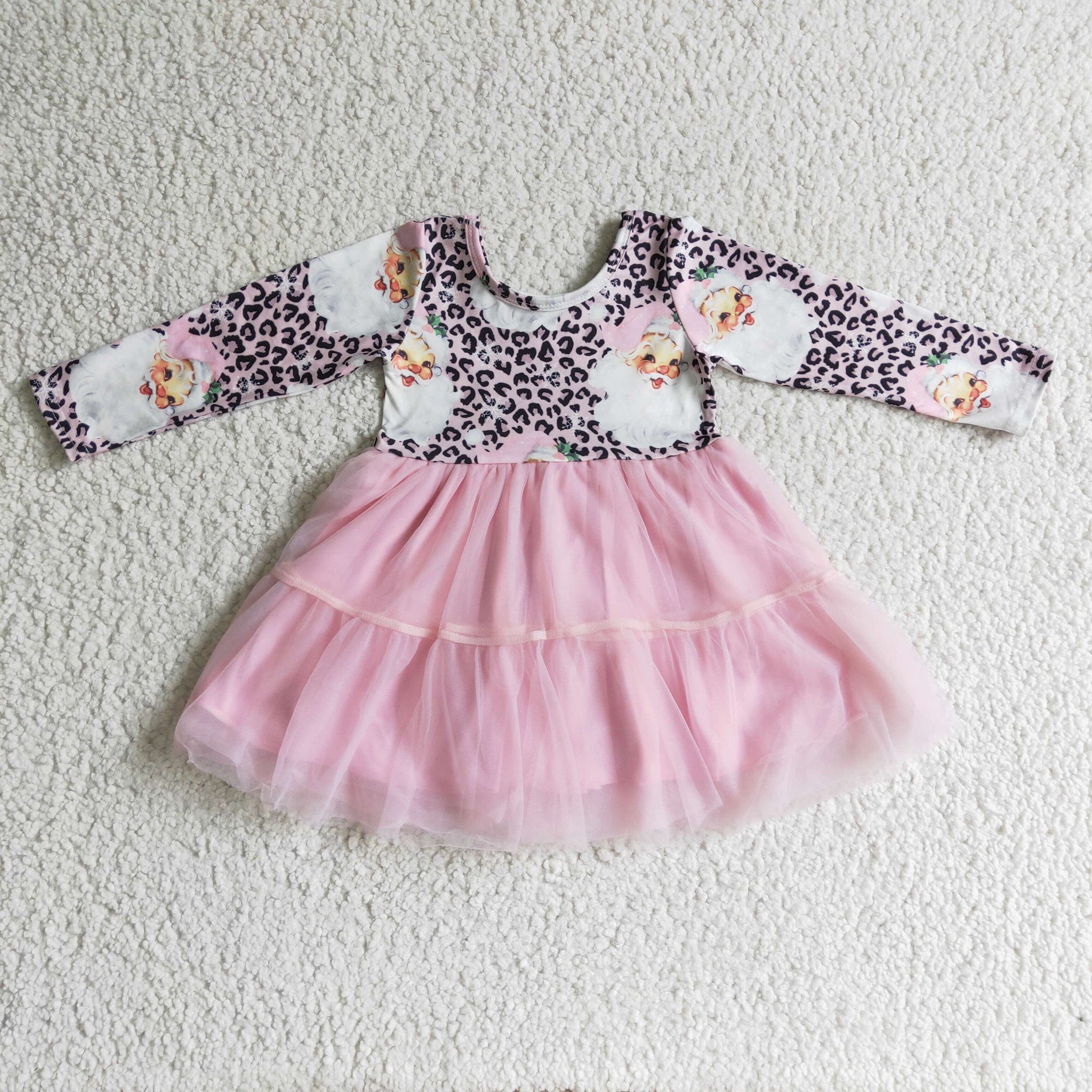 GLD0134 baby girl clothes santa claus pink  leopard christmas dress-promotion 2024.9.14 $5.5