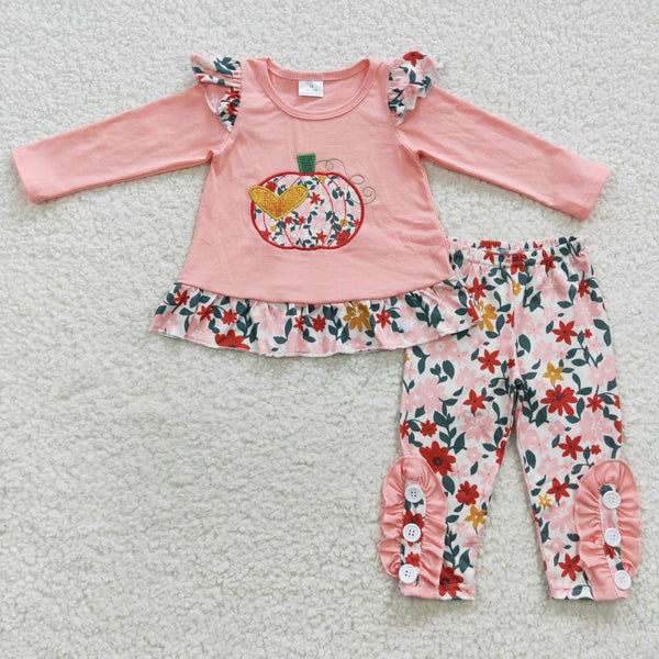GLP0426 toddler girl clothes embroidery pumpkin halloween outfit