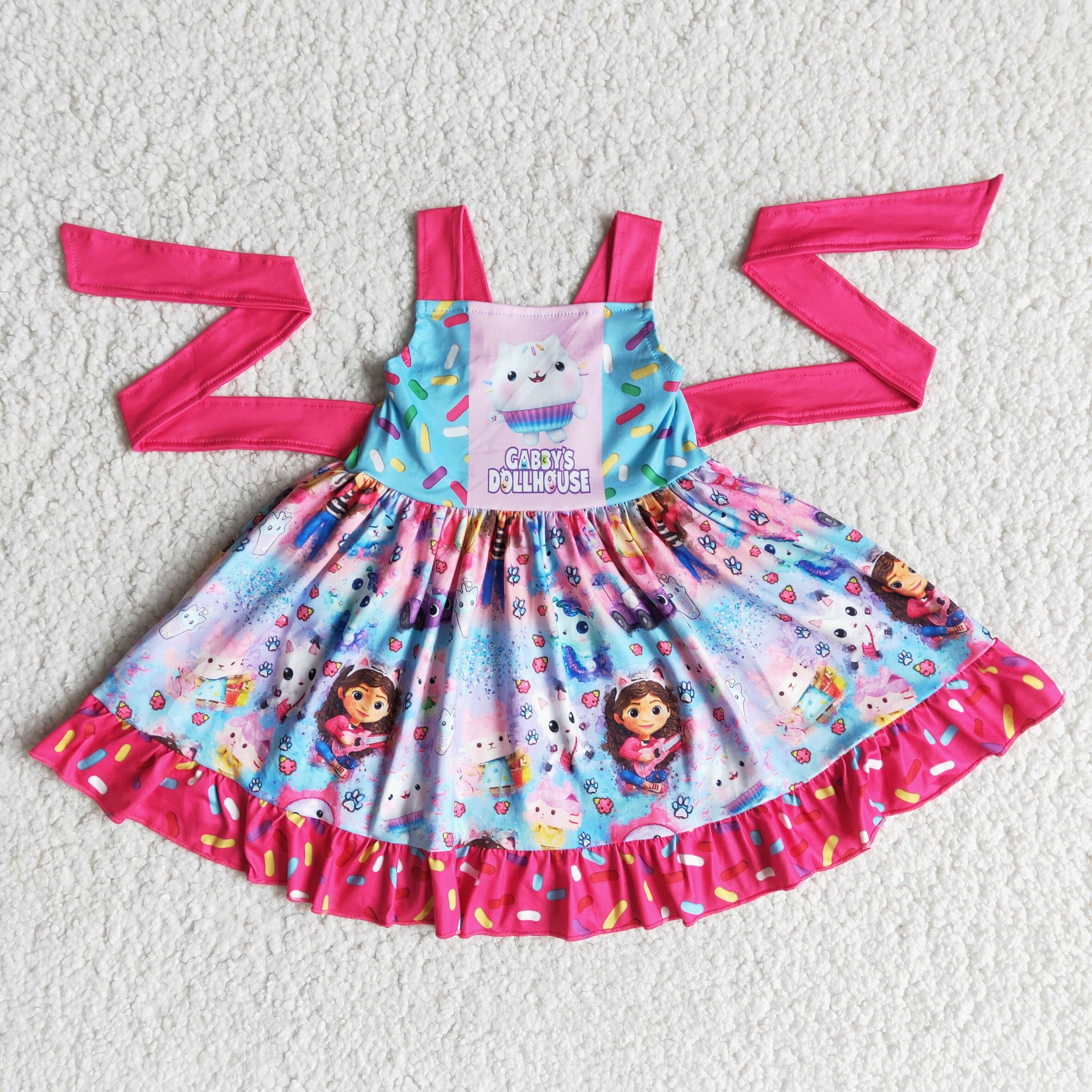 E14-2 girl clothes cartoon summer sleeveless hot pink dress--promotion 2025.3.15 $2.99