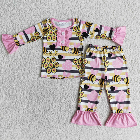 6 A31-2 girl clothes winter bee farm long sleeve pajamas set-promotion 2024.1.13 $5.5