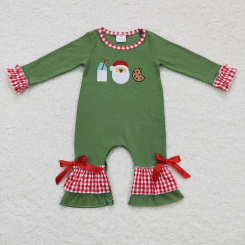 LR0233 RTS baby girl clothes green santa claus christmas romper