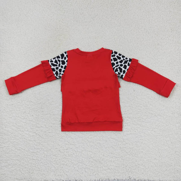 GT0295 kids clothes girls girl winter top leopard red girl christmas shirt valentines day top