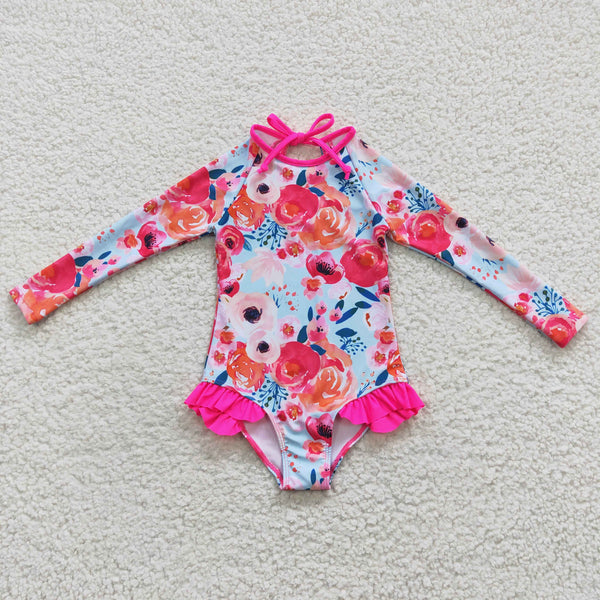 S0083 kids clothes girls floral swimsuit girl summer swimwear 1