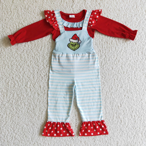 GLP0192 kids clothes girls girl christmas set shirt+overalls