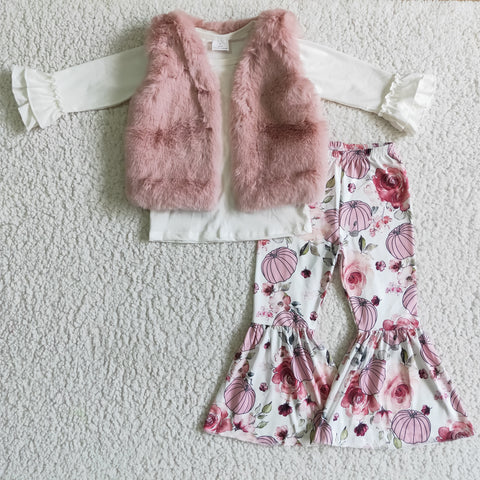 GLP0309 kids clothes girls fur vest pumpkin outfit fall boutique kids clothing