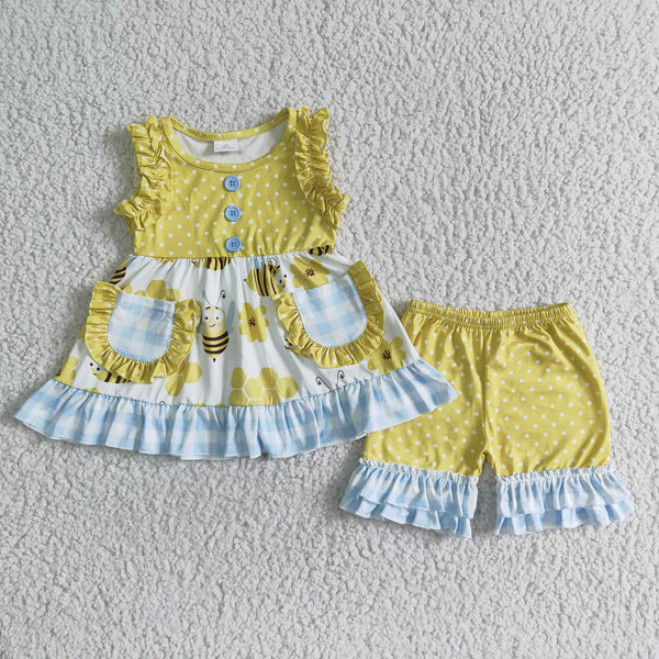 GSSO0086 kids clothing summer yellow bee set-promotion 2024.6.15 $5.5