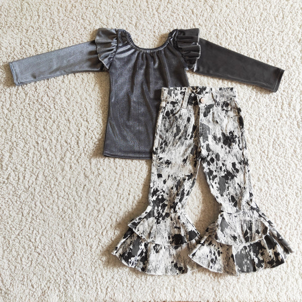 baby girl clothes girl set velvet shirt+jeans