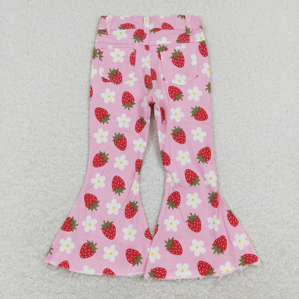 P0396 baby girl clothes strawberry festival print toddler bell bottom jeans