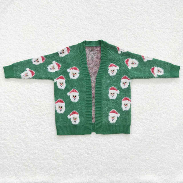 GT0357 toddler girl clothes girl christmas sweater coat green santa claus cardigan