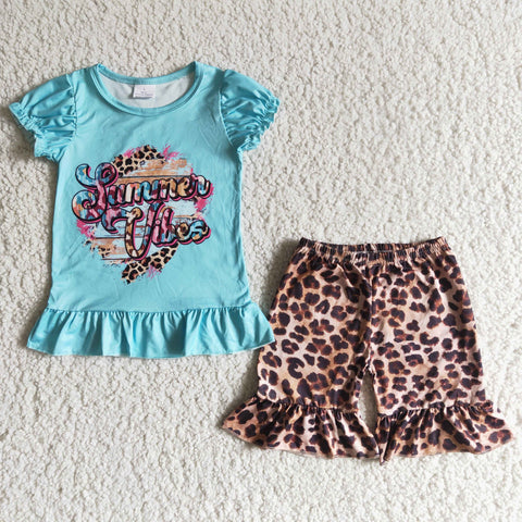 B12-30 girl clothes blue summer leopard short sleeve set-promotion 2024.3.16 $5.5