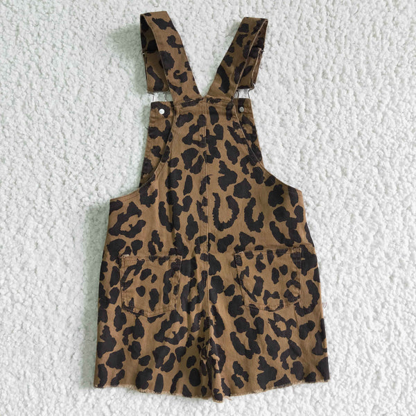 SS0018 kids clothes summer denim leopard overalls jumpsuit