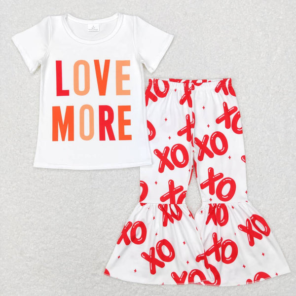 GSPO1122 toddler girl clothes girl valentines day outfit love more bell bottom set