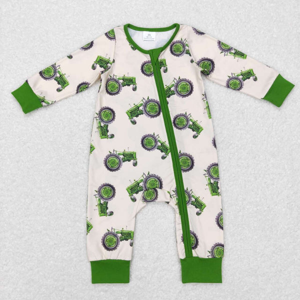 LR0717 USA warehouse 25.6.12 RTS baby boy clothes green tractor boy winter romper