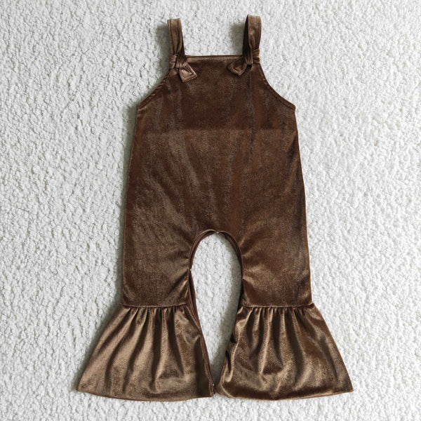 SR0090 toddler girl jumpsuit green velvet jumpsuit