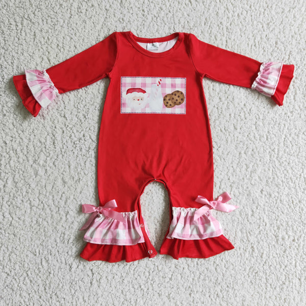 LR0188 baby girl clothes red santa claus christmas romper