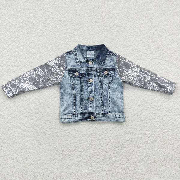 GT0148 kids clothes girls sequin denim coat jackets