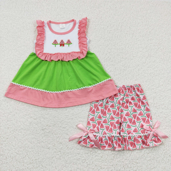 GSSO0179 kids clothes girls watermelon embroidery girl summer outfits-promotion 2024.6.8 $5.5