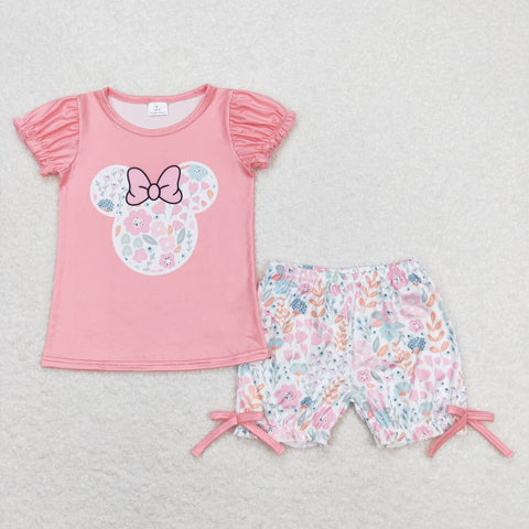 GSSO0699 RTS baby girl clothes cartoon mouse floral toddler girl summer outfit ¡ꡧprint svg)¡ê?