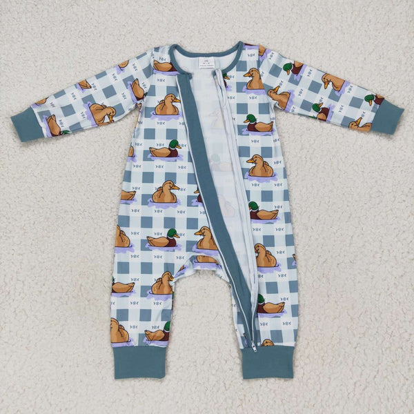 LR0657 RTS baby clothes mallard duck zipper baby winter romper